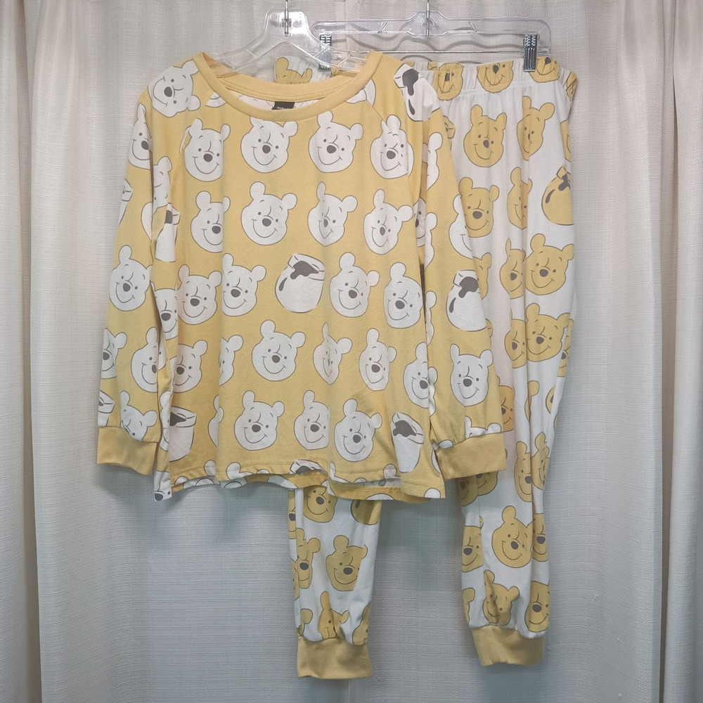 Disney Winnie the Pooh Pajama Set XL Yellow White Pooh Bear Honey Pot Lounge